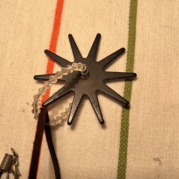 Spur Rowel Rhinestone Necklace Leather Cord String - Picture 4 of 4